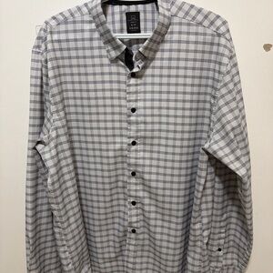 Men's Gray Plaid Long-Sleeve Button-Down Shirt - Classic Casual